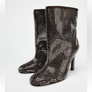 ZARA RHINESTONE HEELED ANKLE BOOTS